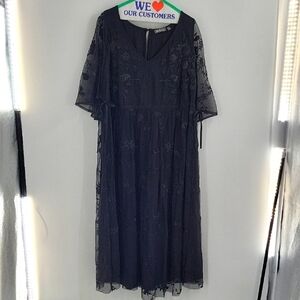 Ulla Popken Black Tiered Ruffled Lace Gown